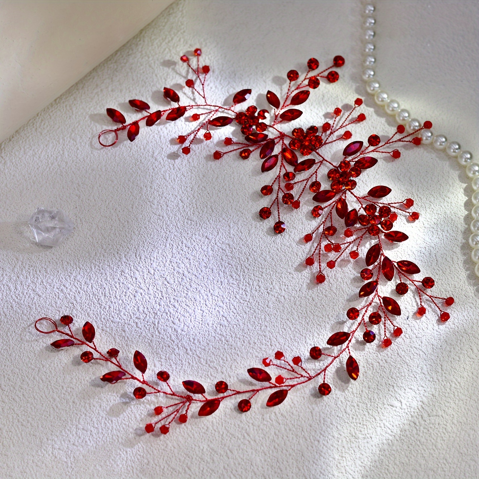 A Handmade Red Rhinestone Headband, A Stylish Hair Accessory For Women, Perfect For Updos At Parties