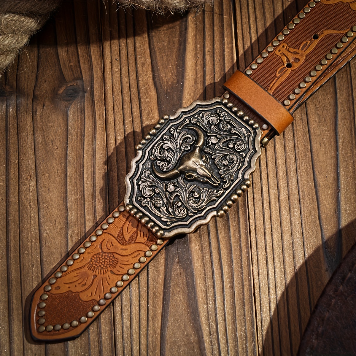Feelorna Cintura Western Per Uomo E Donna, Vintage In Pelle Incisa - Foto 3