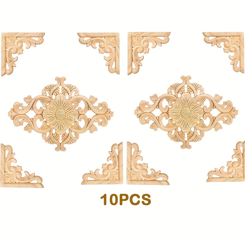 5pcs/10pcs Wooden Appliques, Decorative Wooden Carved Appliques For Furniture, Wooden Carved Decals, Wall Cupboard Door Bed Cabinet Decorations Eid Mubarak