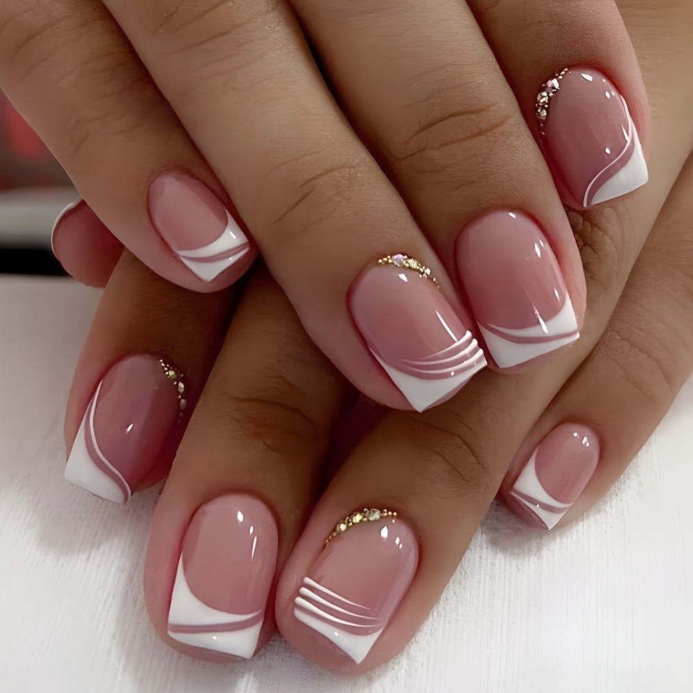 TEMU Uñas postizas elegantes con diamantes de , ideales para mujer, para fiestas, estilos de moda, uso diario, esenciales para de , estilo europeo