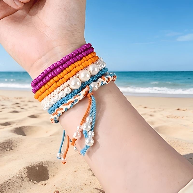 8pc Handmade Boho Stackable Bracelets Set, Beach Gift
