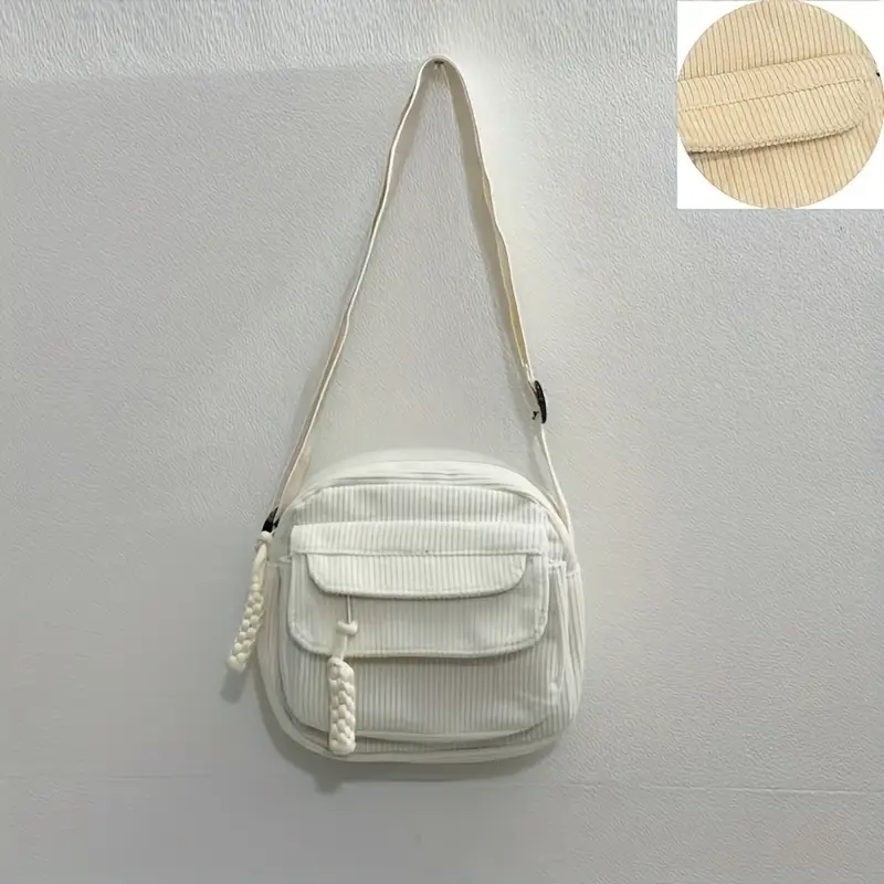 a42 an elegant womens versatile small square bag corduroy material in four colors versatile bag shoulder bag adjustable strap zipper closure suitable for school and work Product details 4