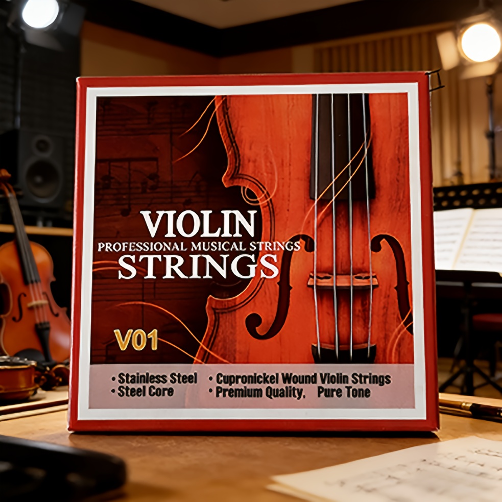 TEMU Set Completo di Corde per Violino (G-D-A-E) - in Acciaio - Avvolgimento in Cupronichel - Corde per Violino - Spessore Medio - Sfera in Acciaio -