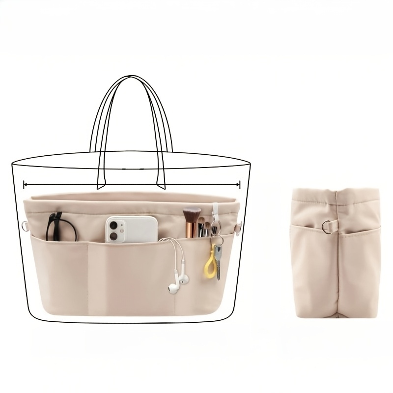 TEMU Organizador de Bolso de Nylon con 13 Bolsillos para Bolso Tote, Neceser de Maquillaje Multibolsillos con Cierre de Cremallera, Divisor de