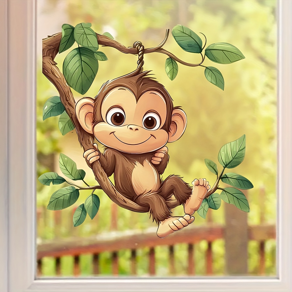 1pc Monkey Window Sticker, Self-adhesive Animal Pattern Decal, Suitable For Glass/metal/ceramic Surfaces, Irregular Shape Home Decoration. Wall Decorative Sticker