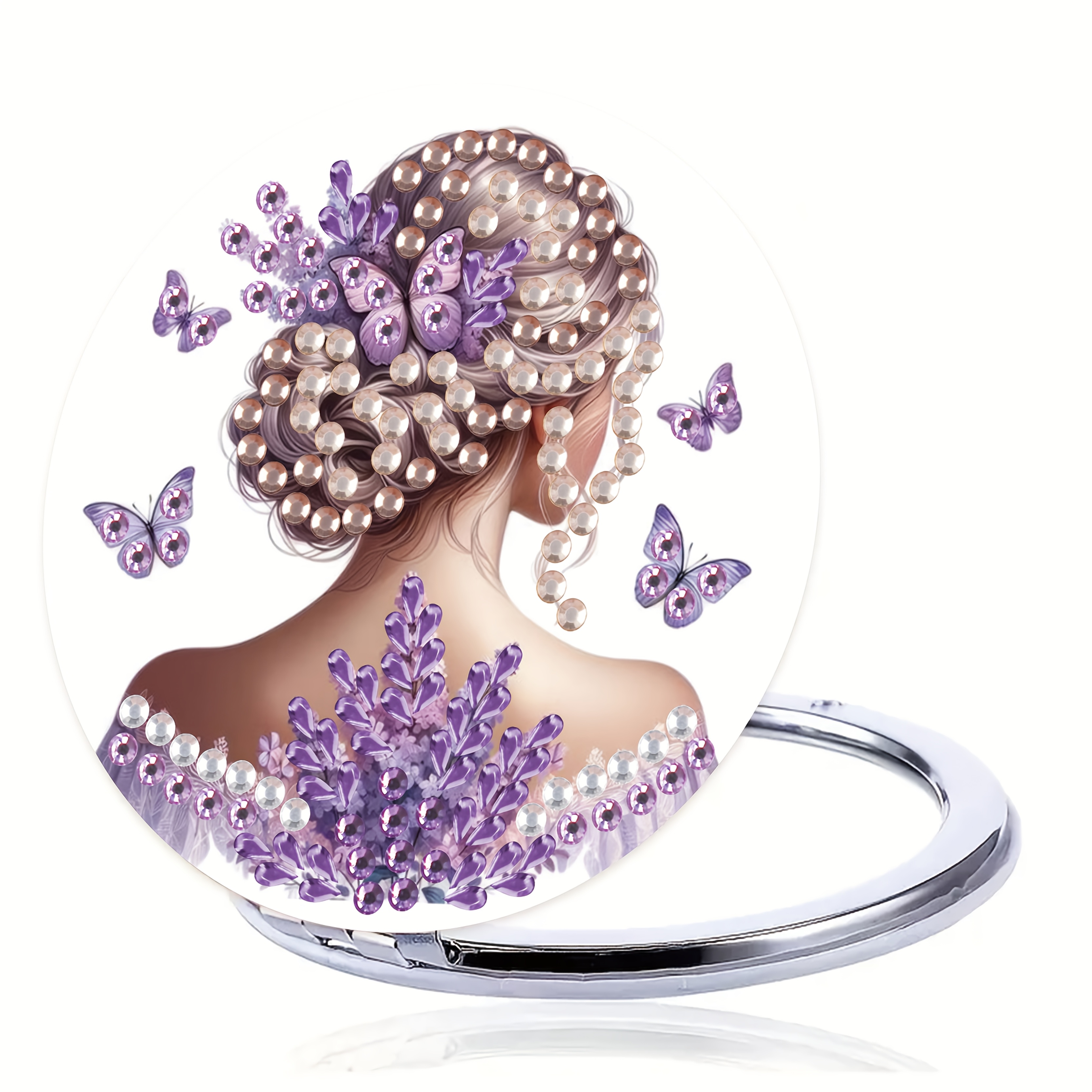 TEMU 1 Set Kit Pittura Diamante, Specchio Decorativo Pieghevole Monofacciale con Design di un Bouquet di Lavanda Portatile e una di - Un Regalo per