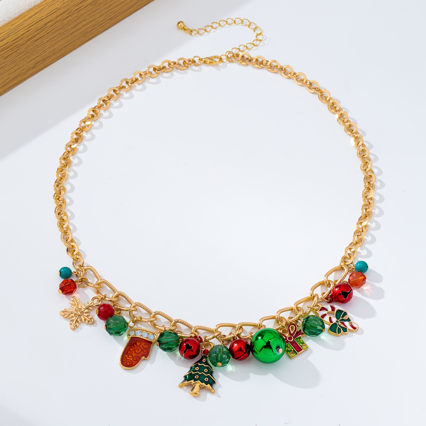 TEMU 1pc Christmas Atmosphere Thick Chain Red And Green Bell Christmas Tree Snowflake Gift Pendant Holiday Women's Fashion Necklace Clavicle Chain