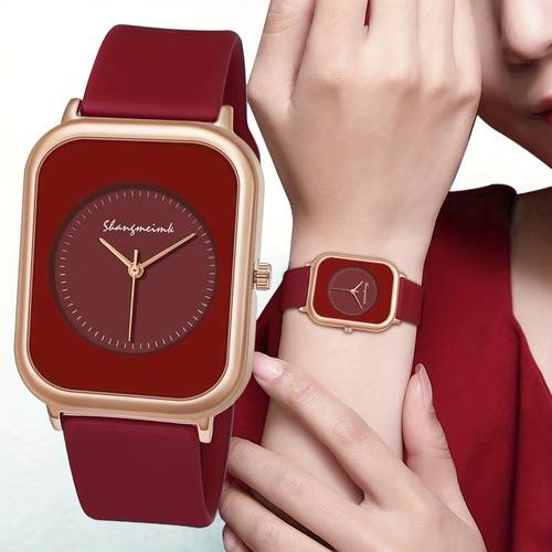 item picture women elegant minimalist quartz watch with soft silicone strap rectangular wristwatch suitable for daily wear office parties comfortable watch for women