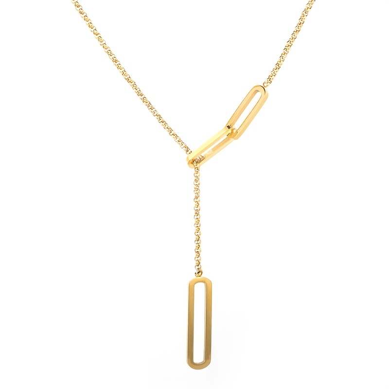 TEMU Collar Largo Geométrico Rectangular, Múltiples Formas de Llevar, Joyería Dorada de Acero Inoxidable para Mujer, Tendencia