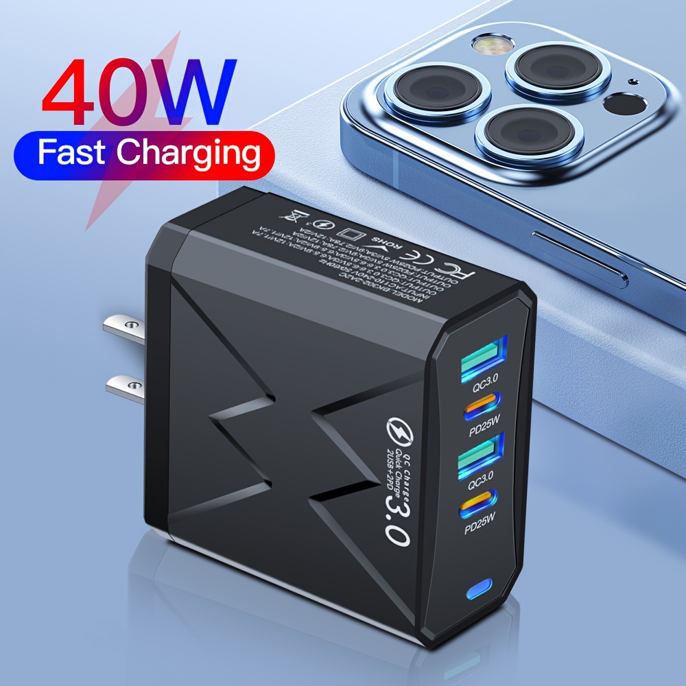 

Total 40w Fast Charging Phone Charger 2 Pd Type C+ 2 Usb Phone Charger Adapter Quick Charger 3.0 For Iphone 15 For Samsung Smartphone