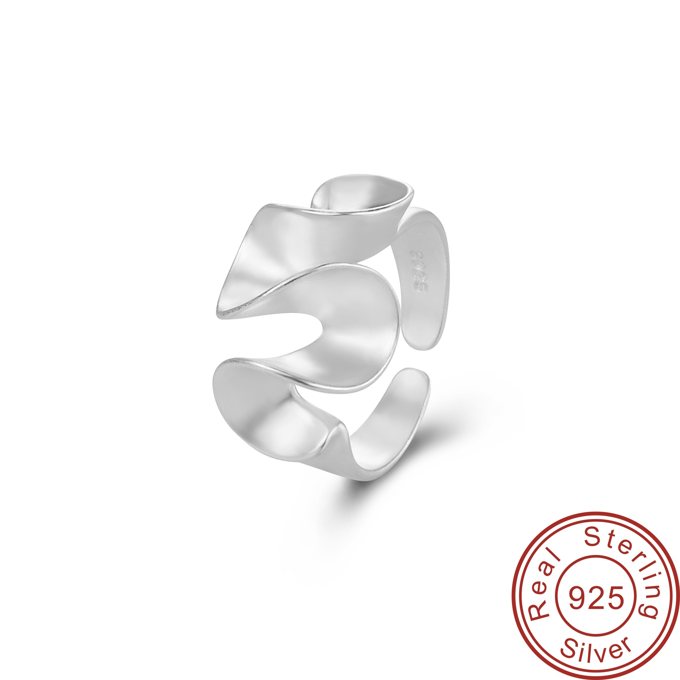 

Niche 925 Sterling Silver Matte Wave Skirt Swing Ring Female Crinkle Wave Frosted Open Finger Ring