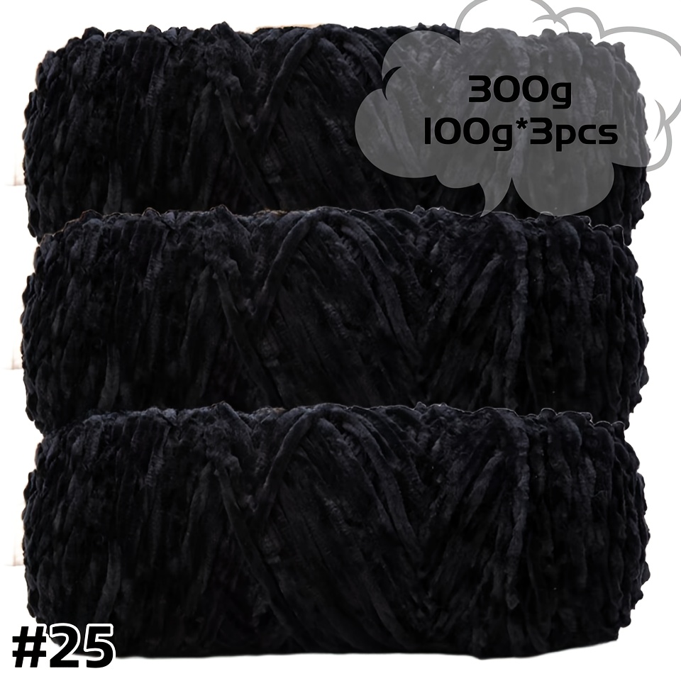 TEMU Lot de 3 de fil chenille en velours - 100G par rouleau, multicolore pour et crochet - Idéal pour pulls, écharpes, bonnets, poupées, sacs, fil