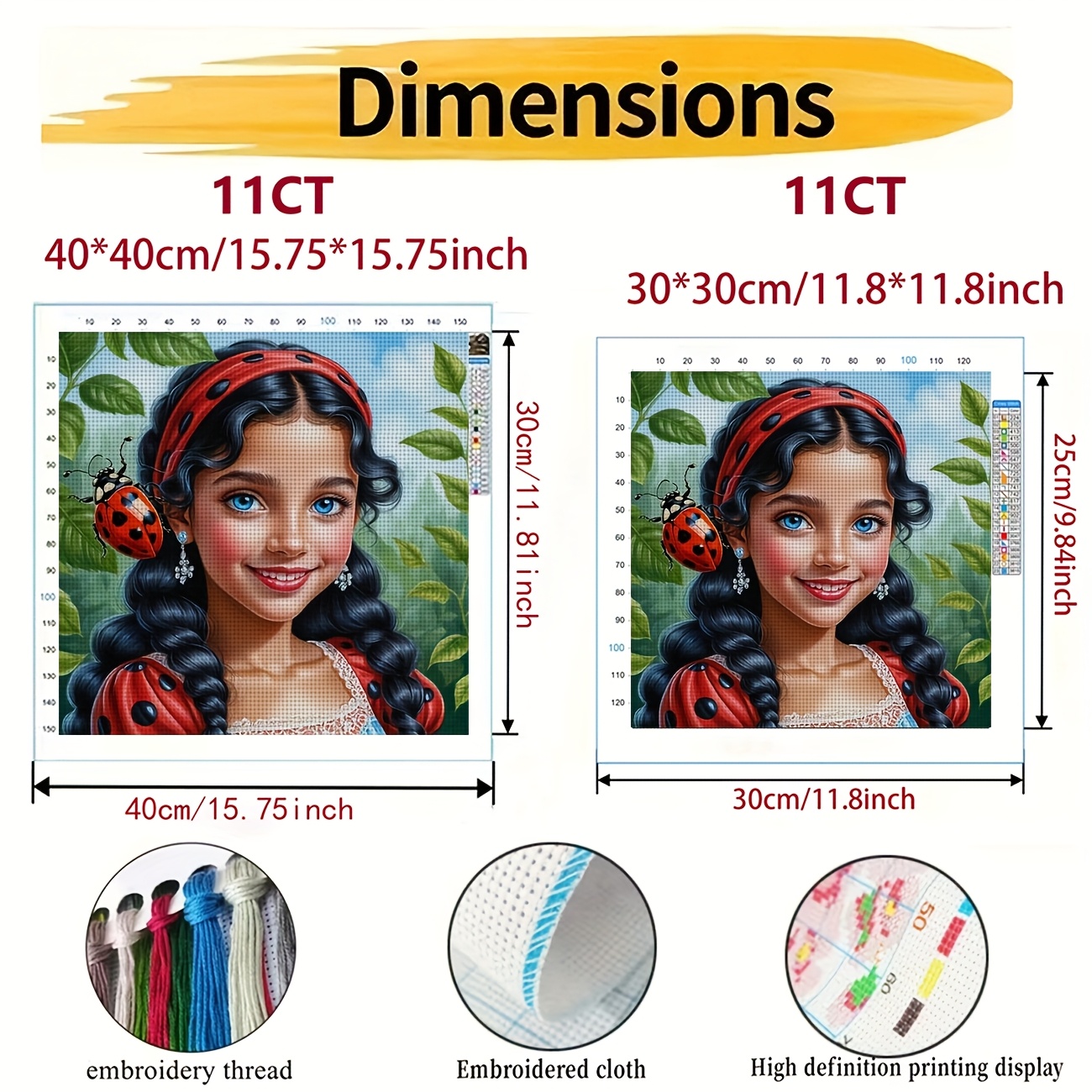 Printed DIY Cross Stitch Kit, Little Girl with Ladybug Pattern