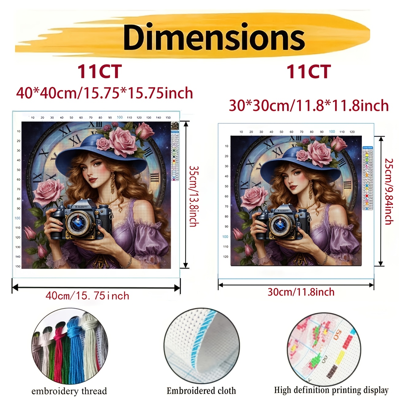 Cross-Stitch Printing Kit, Blue Hat Holding a Camera Design