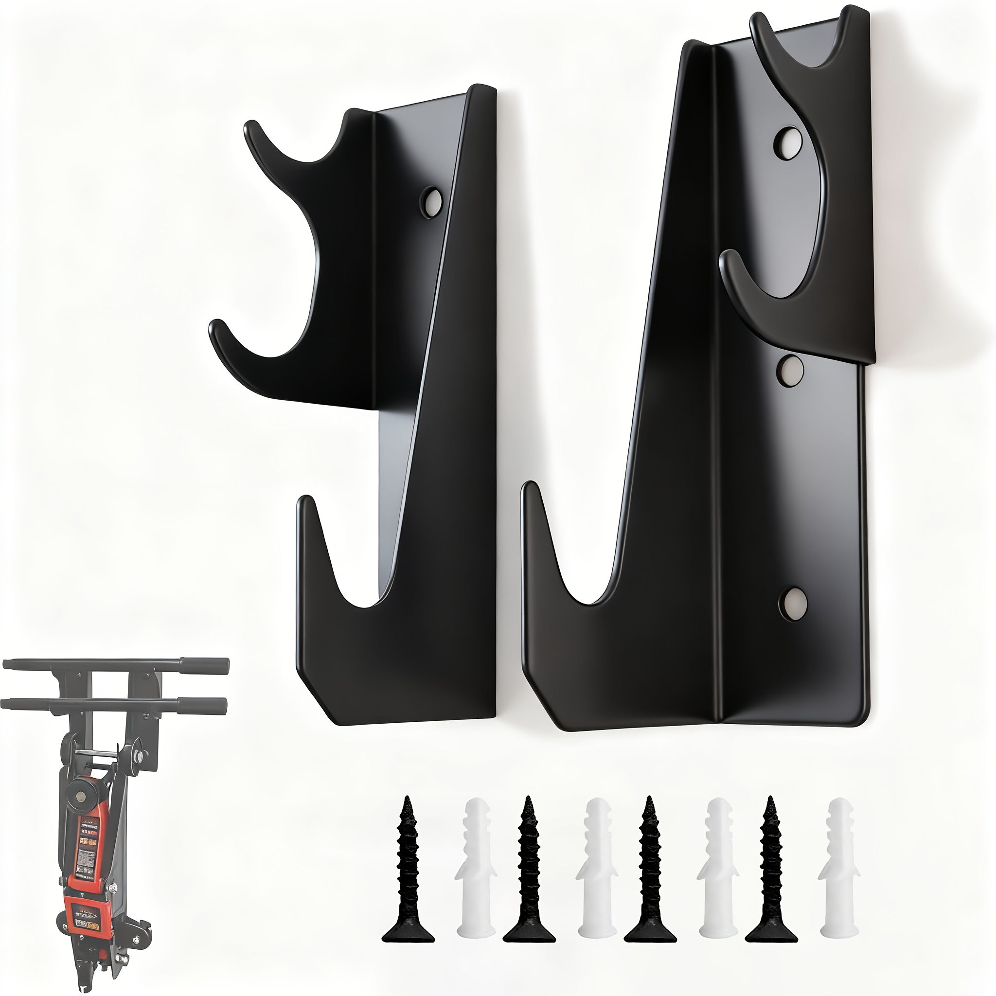 E-shop 2er- Version übergroßer Hochleistungs-Wagenheber-Ständer aus Metall Wandhalterung-Hakenregal für Wagenheber-Ständer, schwarz beschichtet, hält