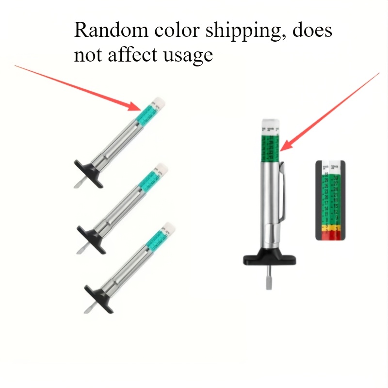 TEMU 3pcs Tire Tread Depth Gauge Set - Heavy-duty Abs And Stainless Steel Dual-color (green/red) Tire Wear Tester With Tread Depth Measurement Tool,