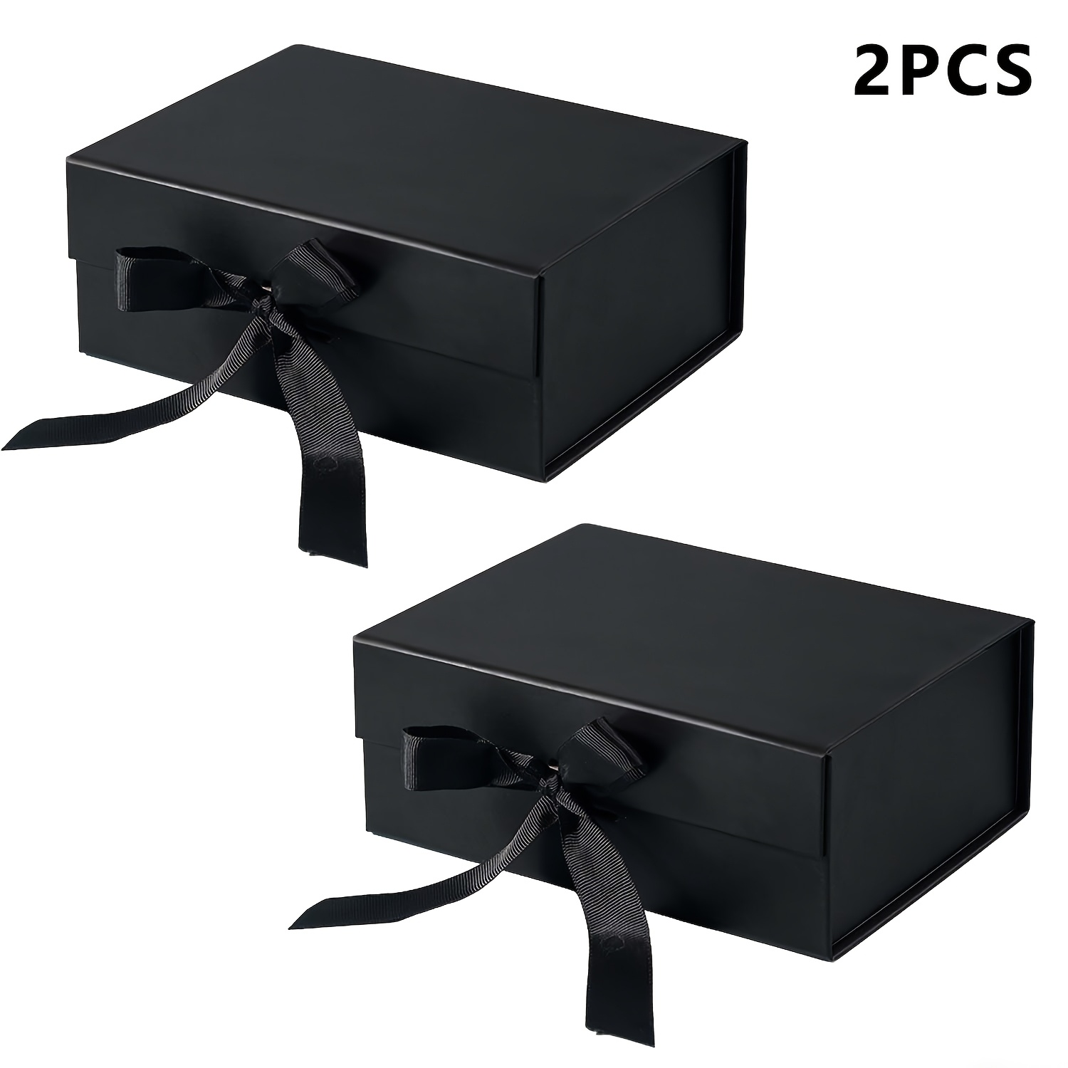 TEMU Boîte Cadeau avec Couvercle pour Présents, 22 x 16 x 9 cm, avec Ruban et Fermeture, Noire, en Matériau Robuste et Durable, Boîte Cadeau de Noël