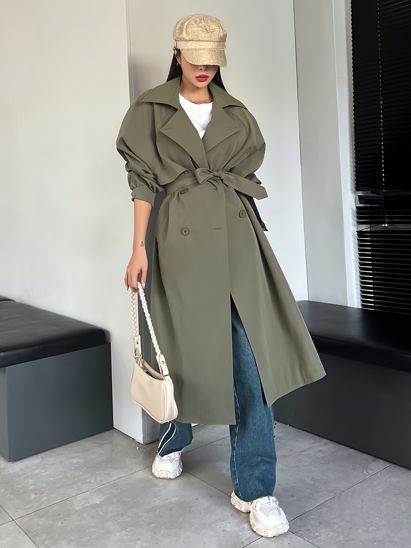Long Trench GrÃ¼ner Trenchcoat Damen Lang Wintermantel DunkelgrÃ¼n