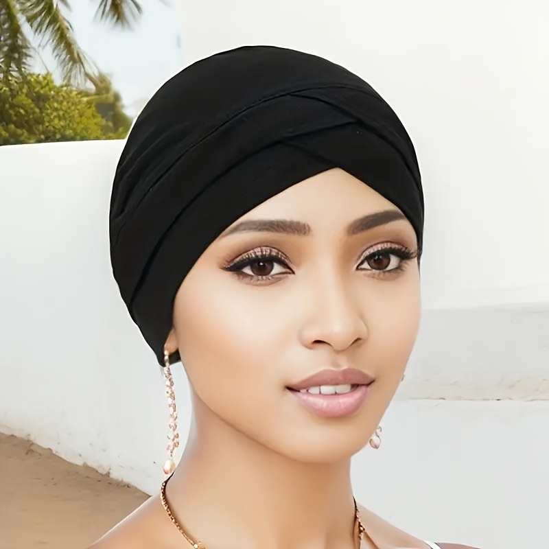 

Women's Solid Color Turban Hat, Double Layer Brim Pull-on Cap, Comfortable Versatile Personality Outdoor Casual Chemo Hat Gifts For Eid