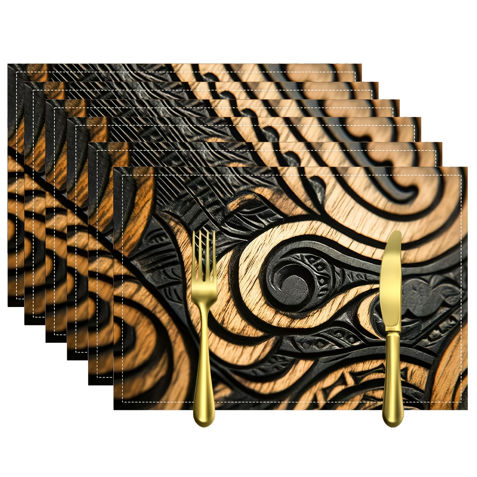 TEMU 4/6pcs Maori-style Placemats, Featuring Stylish Printed Patterns, Suitable For Restaurants, Kitchens, Parties, Indoor Use, Holiday Dinners, And