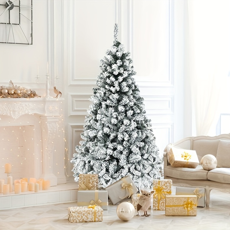 premium   christmas tree flocked artificial cedar reusable easy assembly disassembly detachable storage ideal for home office party decorations white details 3