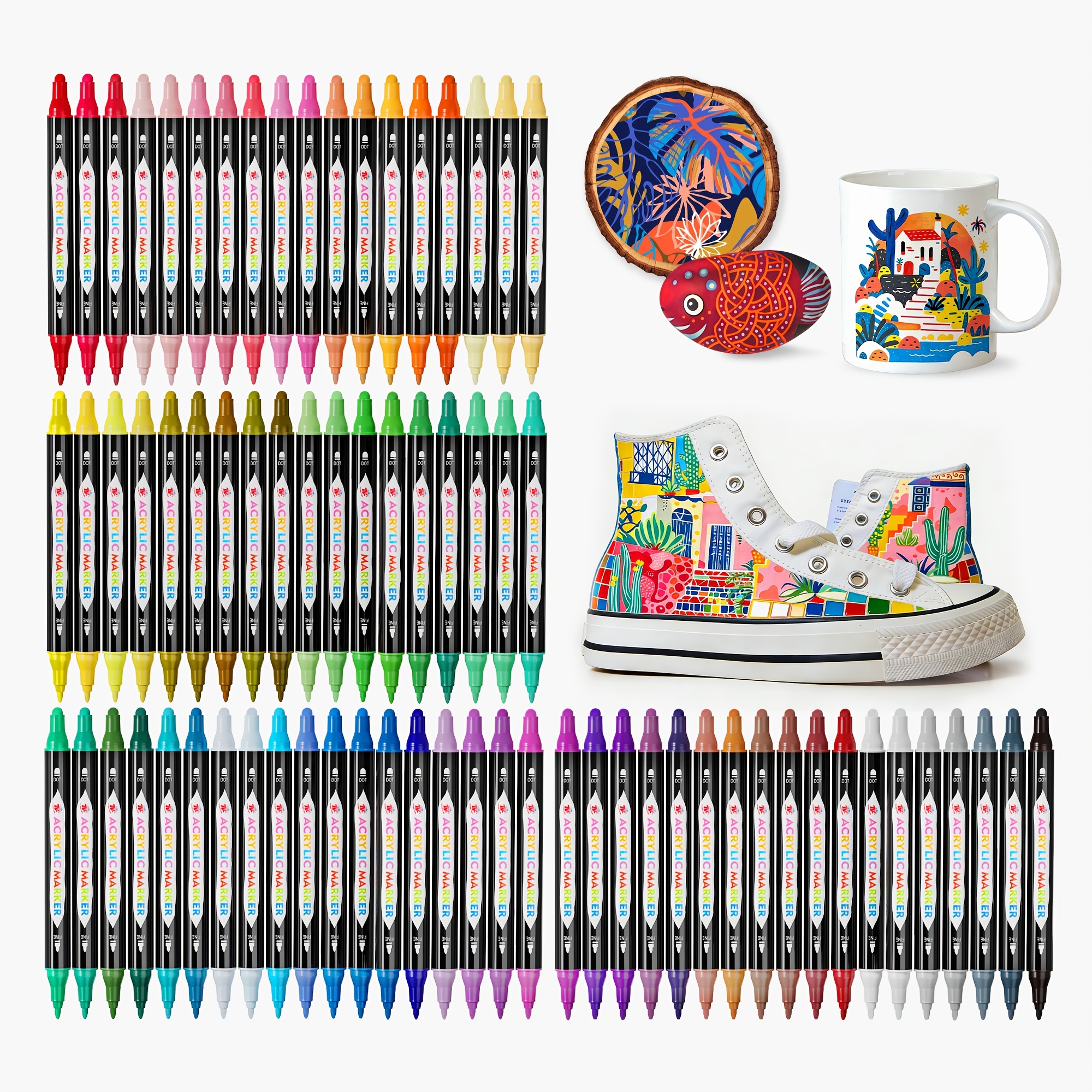 Image of Tbc The Best Crafts 72 Colors Dual Tip Calligraphy Pens,dual Tip Tip And Dottip Pens For Non-toxic Vibrant Hues, Acrylic Markers,perfect For Paper, Stone, Wood, Fabric, Glass & More