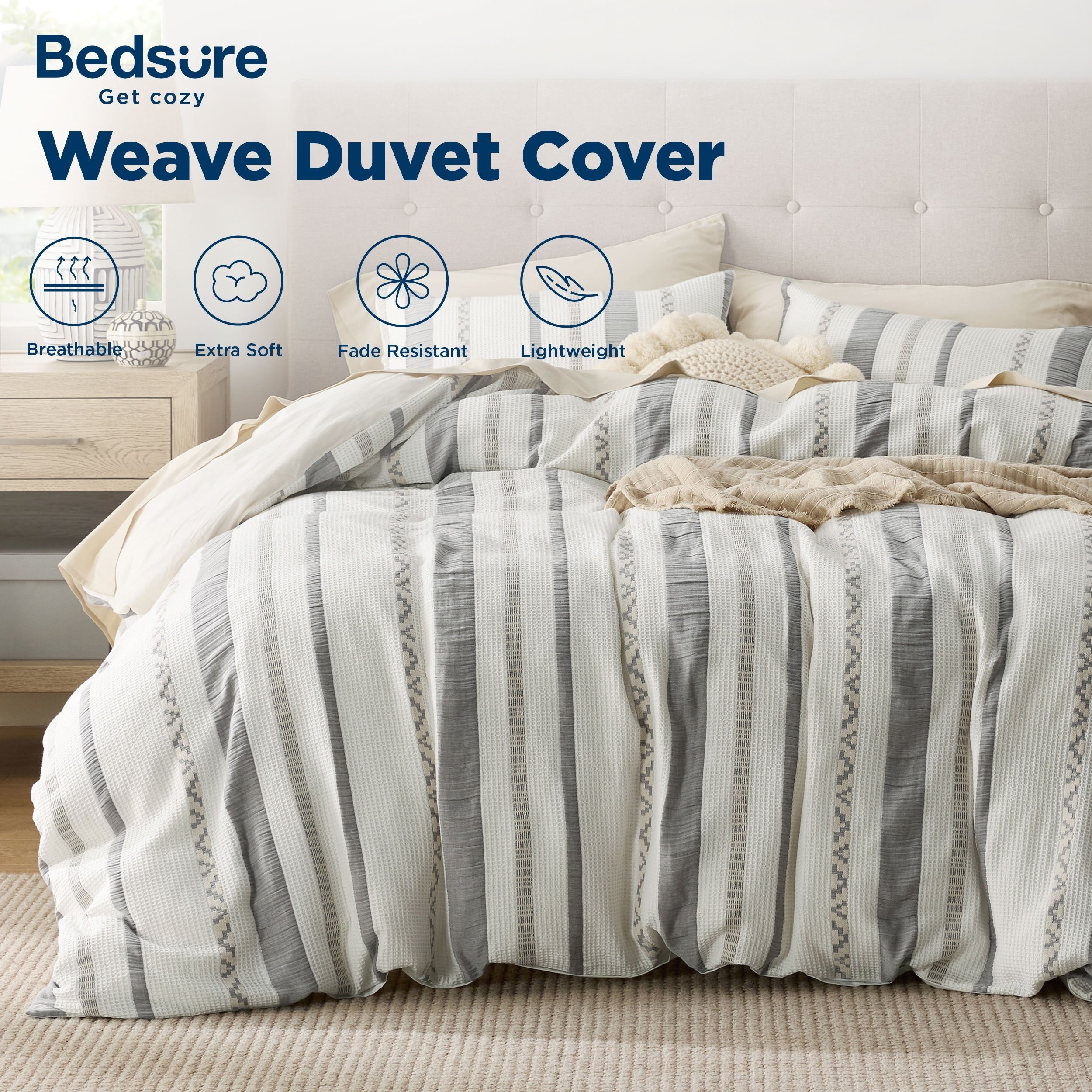 

2pcs/3pcs Waffle Weave Duvet Cover - 100% Cotton Boho Duvet Cover With 2 Pillowcases - Textured Comforter Cover With Zipper Closure