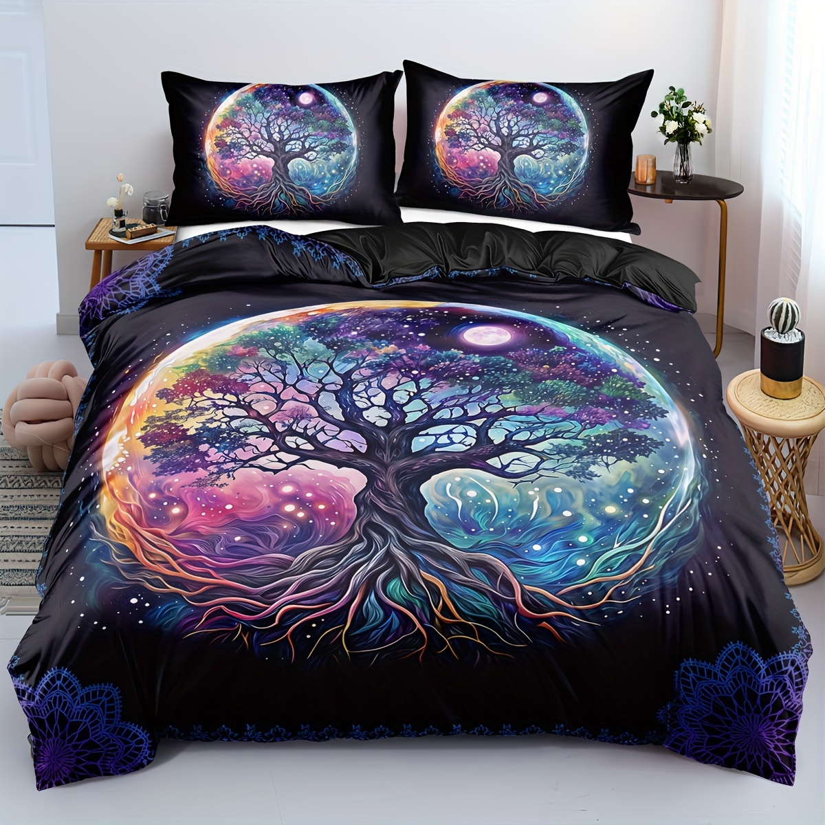 

Of Life Duvet Cover Set, 3d Space Theme Bedding With Zipper Closure, Breathable All-season Polyester With Digital Print, Gothic Bohemian Design - Includes 1 Duvet Cover + 2 Pillowcases (no Insert)