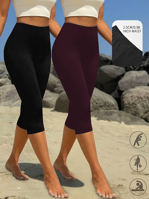 2 pack super soft capri pants for women high stretchy no see through pants