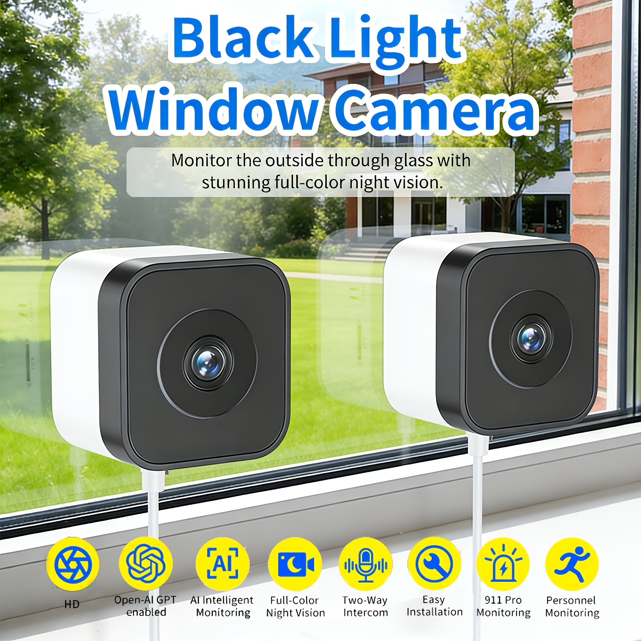 TEMU 2pcs Window Security Camera Suitable For /office/, Detection With Night Vision, 2.5k Fhd Video, Wide Angle Wi-fi Camera, Compatible, App Control