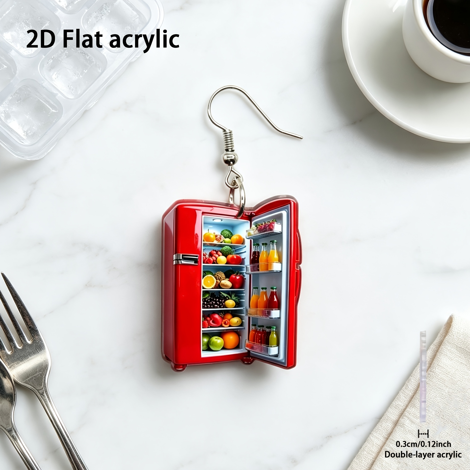 Mini Red Fridge Acrylic Dangle Earrings, Cute Design