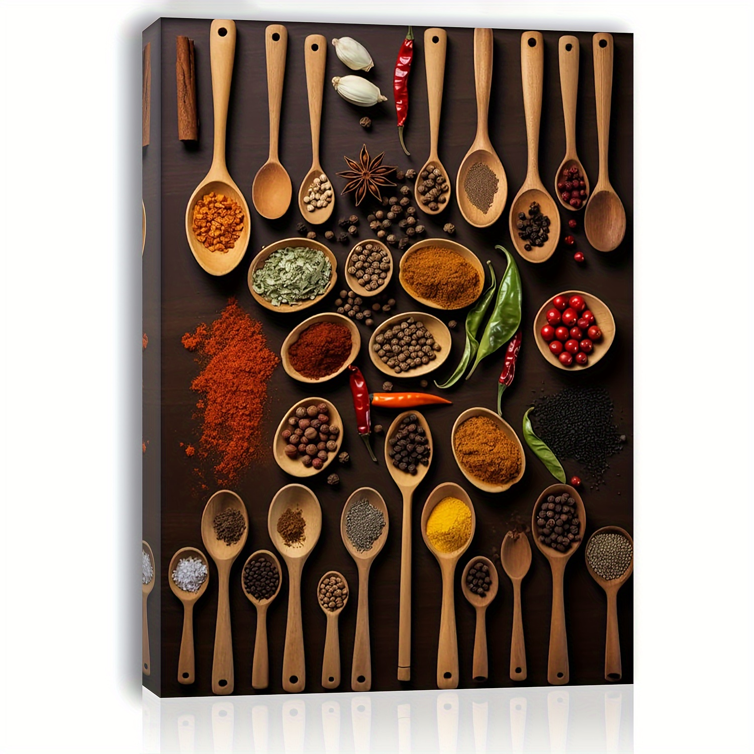 

1pc Wooden Canvas Painting, Cooking Spices On Spoon, Prints For Living Room & Bedroom & Kitchen, Home, Office Decor, Festival Gift For Her Him, 11.8inch*15.7inch