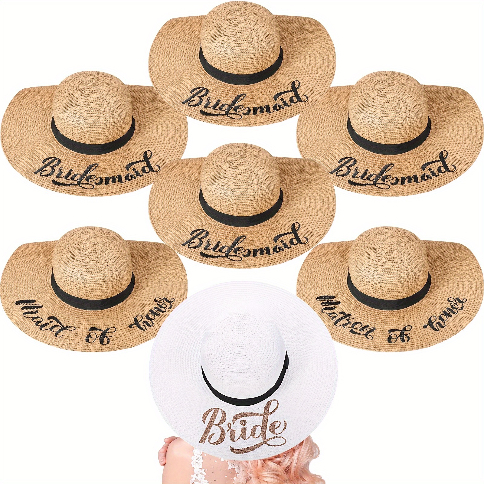 7 Pcs Bride And Bridesmaid Sun Hat Bulk Women Hat Foldable Floppy Sun Hat For Bachelorette Party Gift