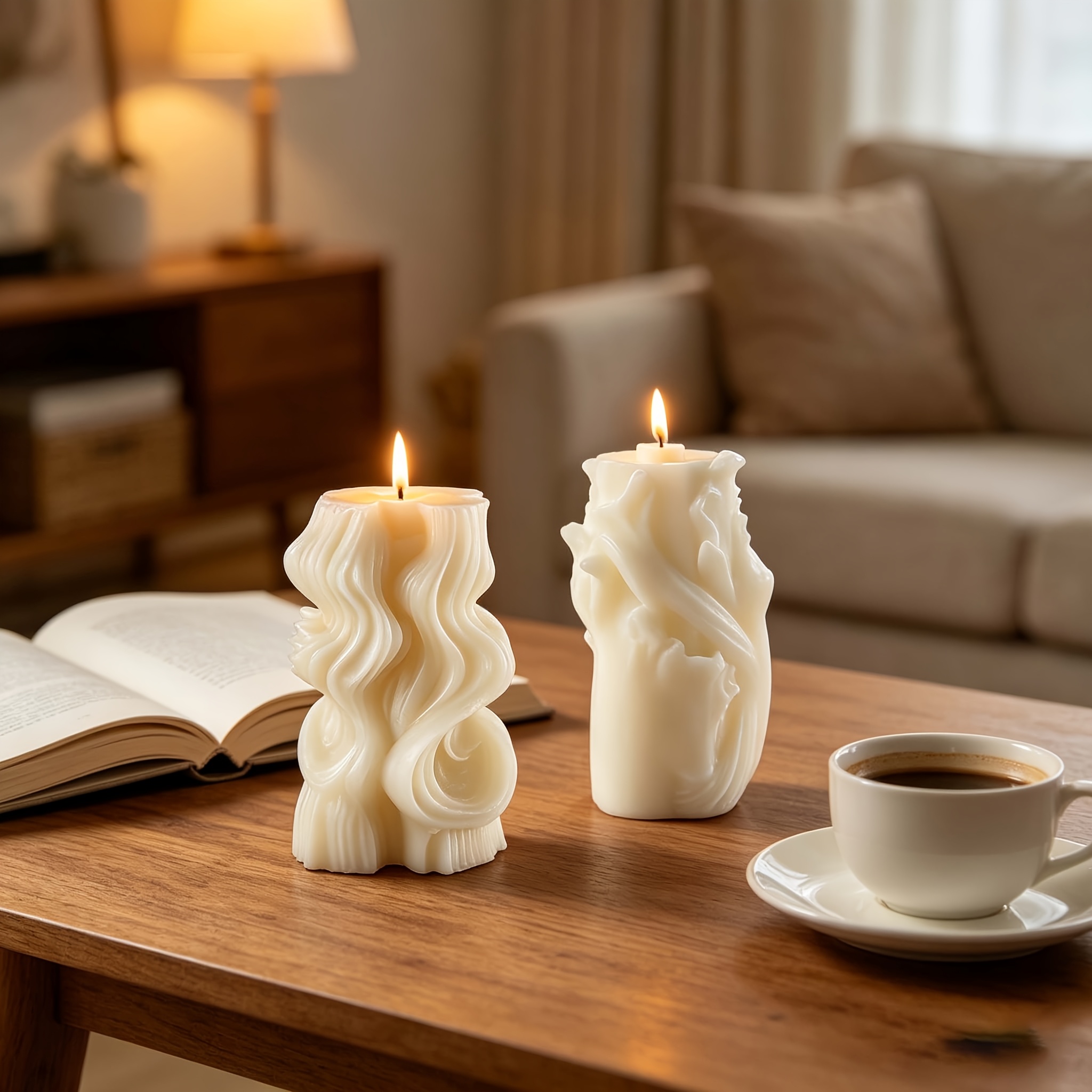 Artistic Three-Dimensional Textured Scented Candle, Home Soft Decor for Ambiance Creation, Embossed Twisted Ribbon Design, Handcrafted Textured Desktop Ornament, Gift, Photo Prop