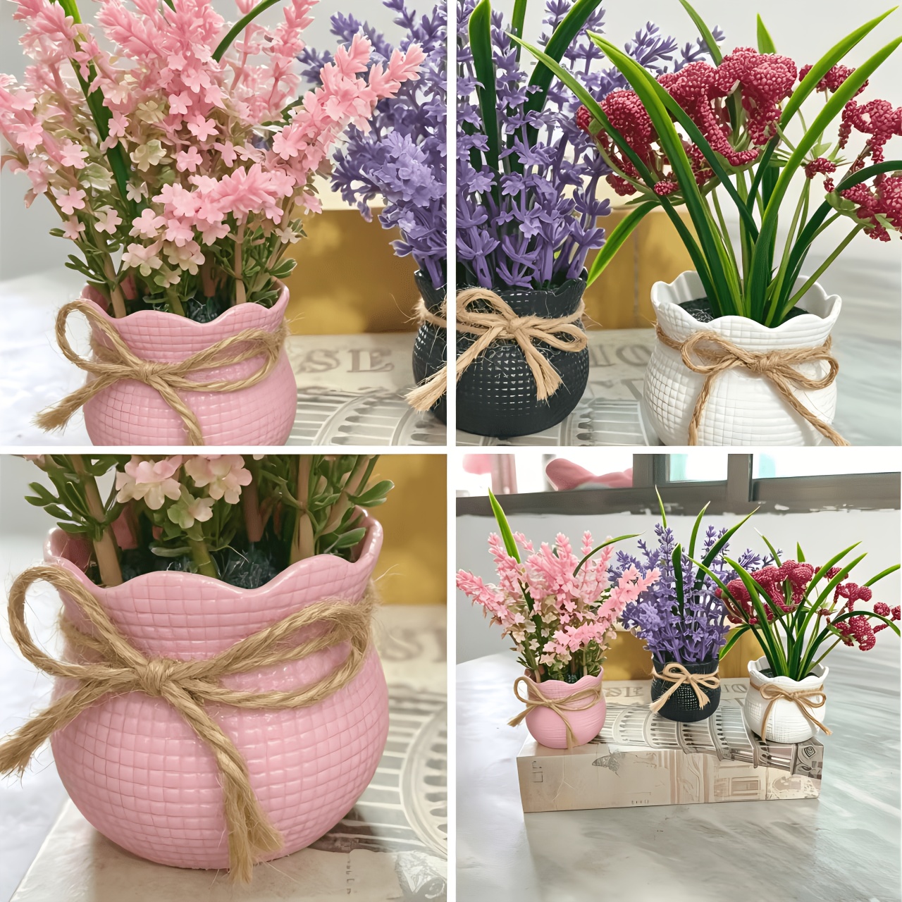 3 Pots of Artificial Potted Small Flowers, Mini Fake Flowers Desktop Home Ornaments