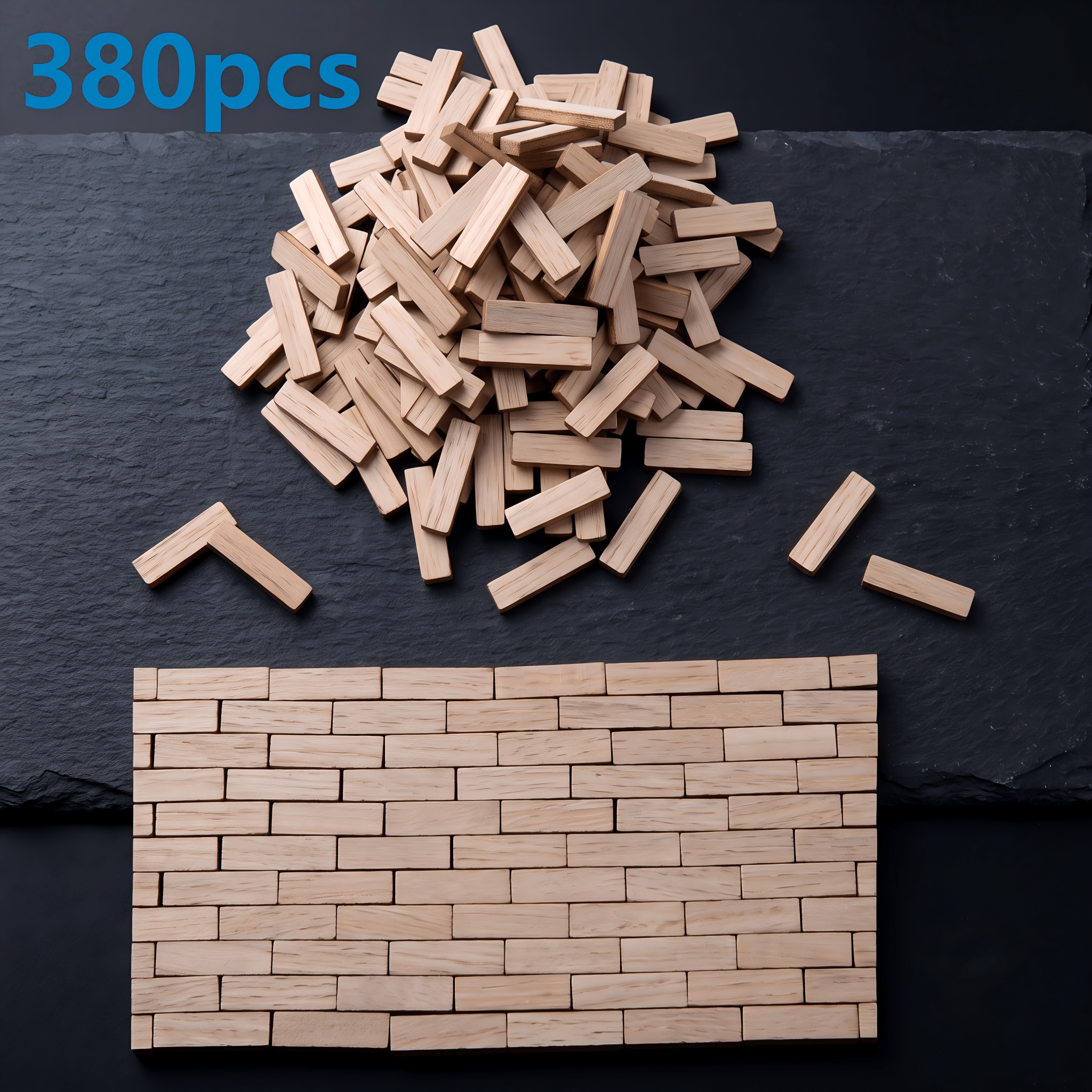 TEMU 380pcs Mini Rectangulaires en Bois pour Artisanat, Revêtement de Sol pour Paysage Miniature, Décoration de Sol en Bois, Décoration d'Intérieur,