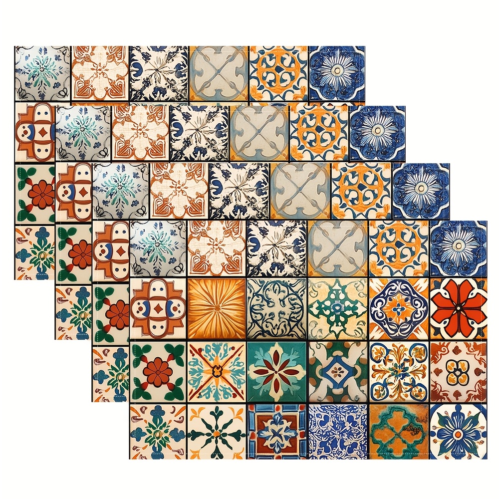 TEMU 4pcs Portuguese Placemats With Tile Pattern, Stylish Printed Design, Suitable For Dining Tables, Kitchens, Parties, Indoors, Holidays, Dinners,
