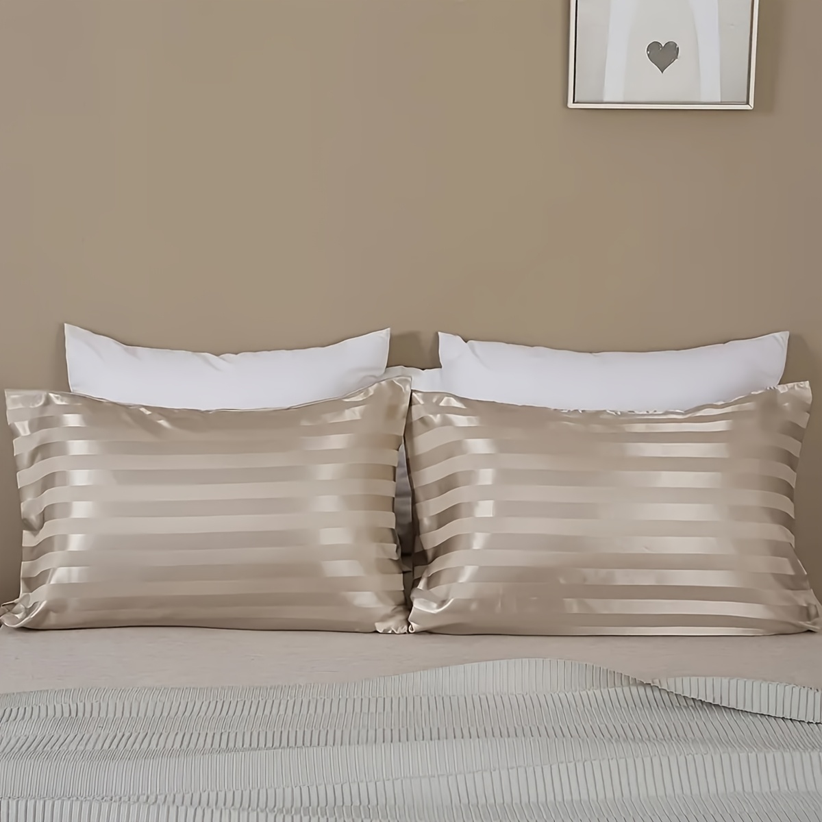 2 шт. мягкие сатиновые наволочки, гладкая застежка- , полосатый  , предотвращают ломкость волос, устойчивы к складкам, машинная стирка,   для дома, подарок для нее Детали 0
