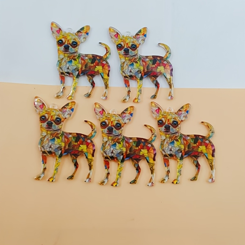 

5-pack Chihuahua Pendants, Acrylic Dog Charms For Making - Ideal For Necklaces, Earrings, Bags, Keychains, Crafting And Gifts, Animal Theme, Sporty Design, Jewelry Making Supplies