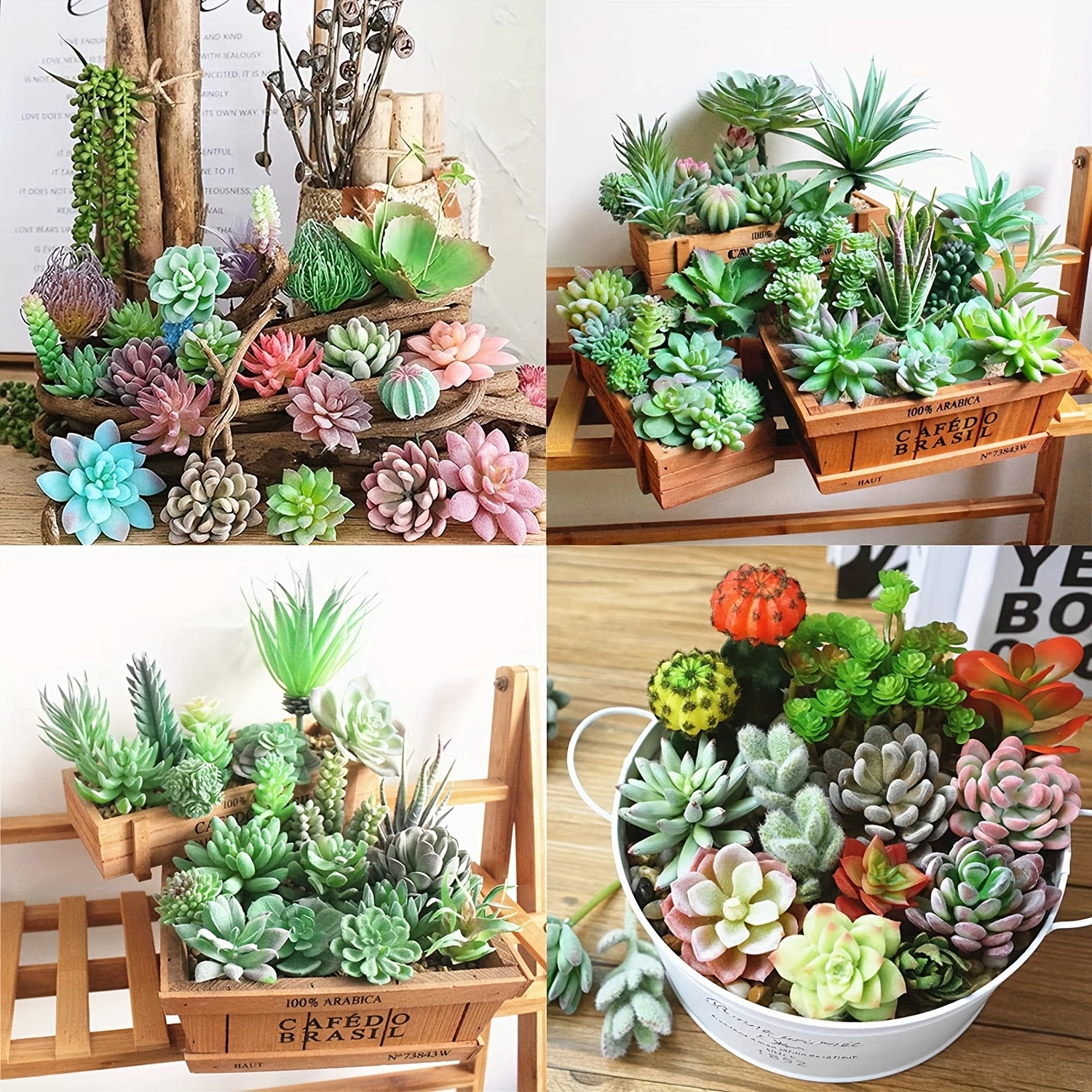 16pcs different green succulents random 5 10pcs   set simulated succulents plant   flower pot additions   room tabletop decor