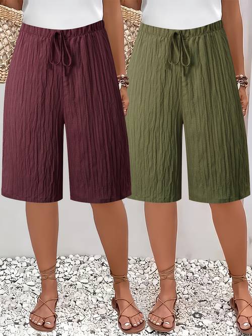 2pcs set of womens size solid color casual shorts summer lightweight breathable womens vacation versatile bermuda shorts