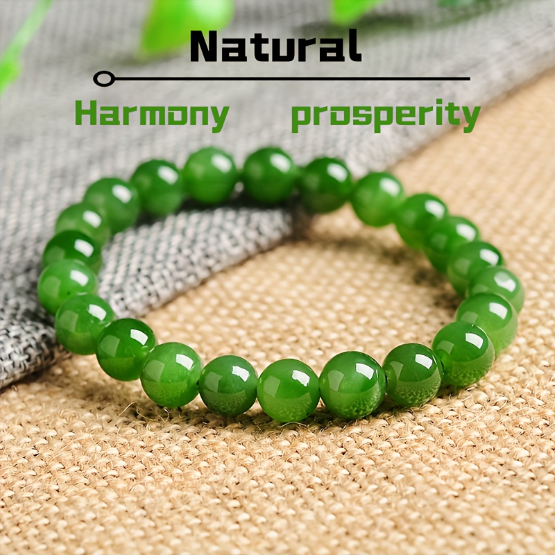 

1pc Elegant 8mm Green Synthetic Stone Bracelet, Comfortable Quiet Unisex Jewelry, Ideal For Halloween, Christmas, Birthday Gifts