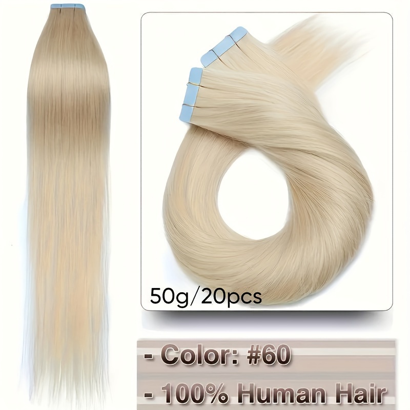 Image of Tape In Hair Extensions With Human Hair Straight Seamless Extensions Real Human Hair For Design Different Hairstyle For Girls Hair Extension Tape Ins For Christmas New Year Gifts