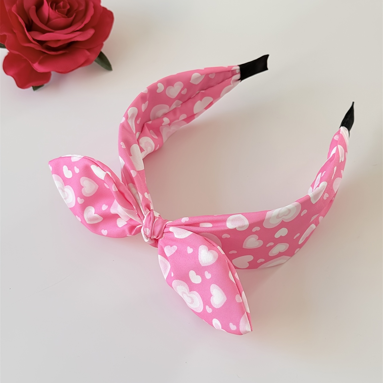 TEMU 1pc Women's Elegant Leopard Print, Heart, Rose, And Floral Ear Wide-brim Knotted Headband, High Crown Accessory, Suitable For Photography,