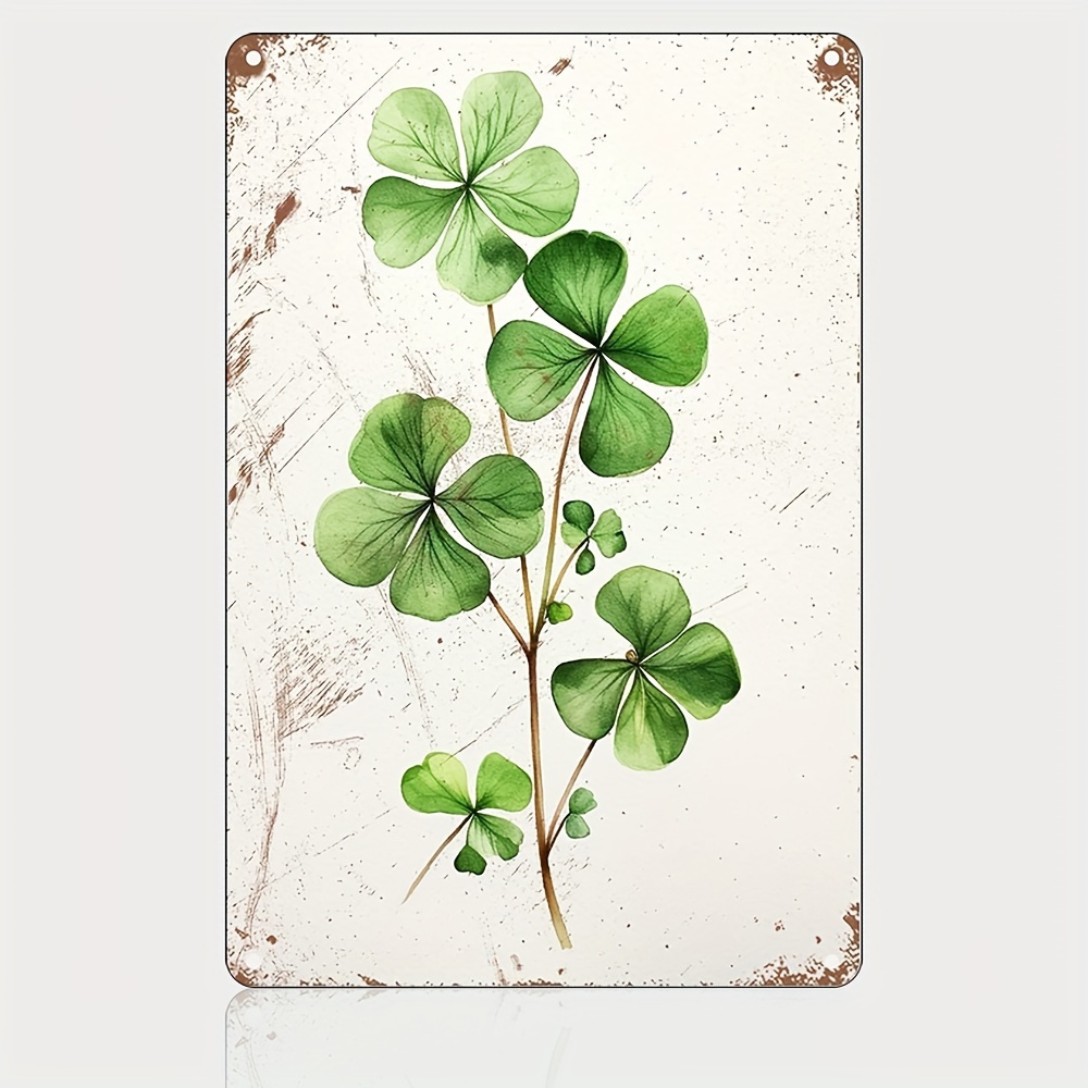 

1pc Vintage Metal Tin Sign 4 Leaf Clover Art Decor Good Luck Charm Decor Green Nature Wildlife Watercolor Ferrous Metal Sign Meadow Flower Modern Floral Home Decor 8x12inch