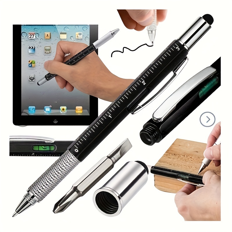 1 2 pcs multi functional tool pen creative 6 in 1 screwdriver level scale pen   head ballpoint pen details 4