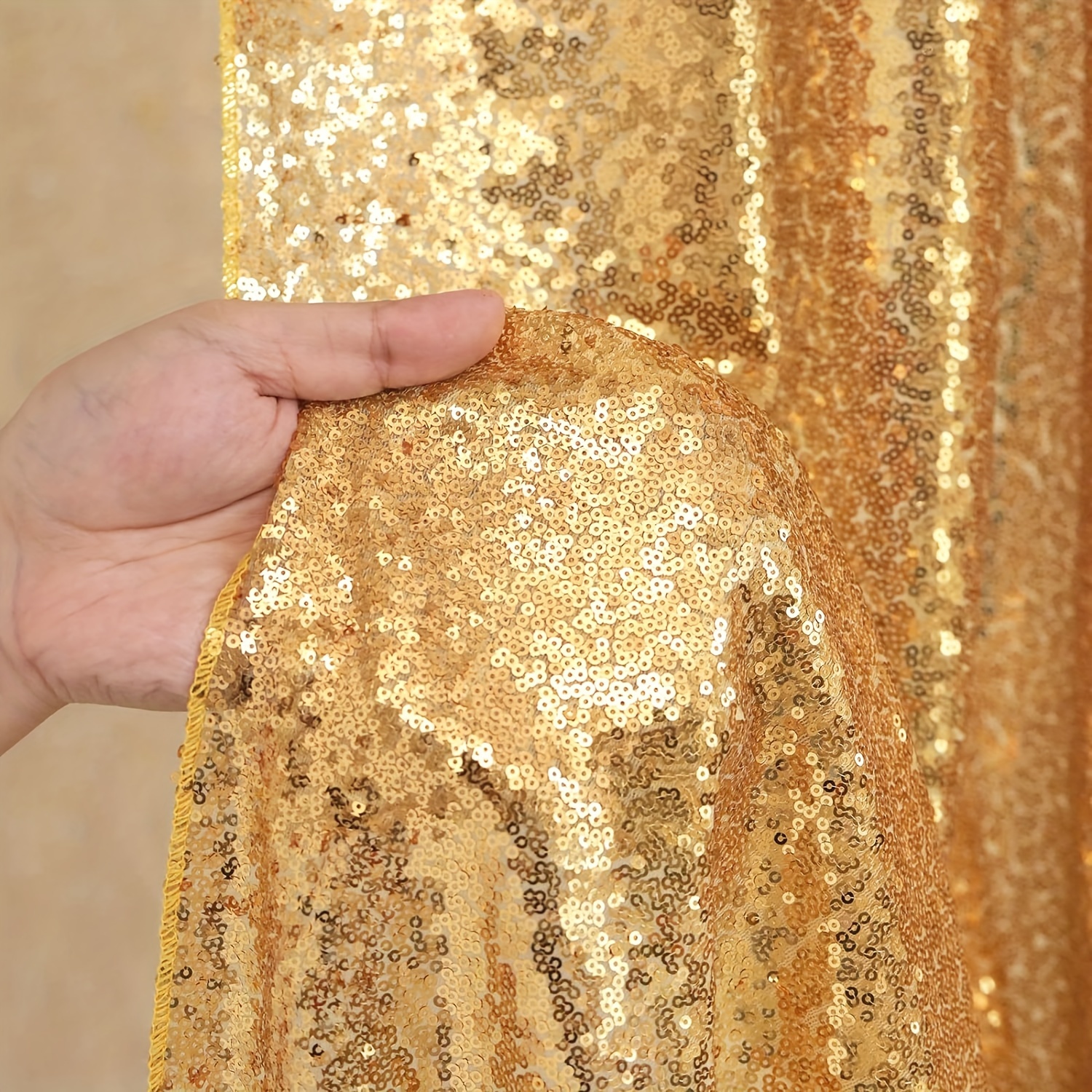 E-shop 1 Stück Goldener Pailletten Vorhangpanel - Schimmernder Glitzernder Bühnenhintergrund & Fenstervorhänge, Halbhochzeit, Party - Hängender