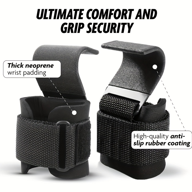 fitness weight lifting hooks for men women pair 8mm thick wrist padding weight grips for powerlifting shrugs   deadlift support gym lifting straps with pull up hooks Product details 1