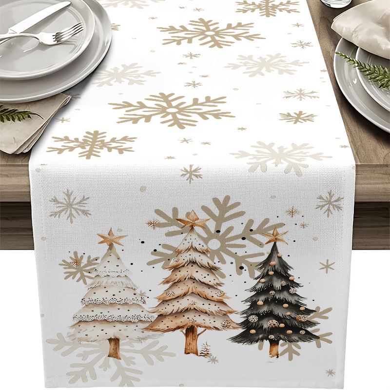 Image of 1pc, Christmas Table Runner, Tree Polka Dot Background For Winter Xmas, Kitchen, Living Room, Coffee Table, And Cozy Seasonal Decorations_5slsdzq0730009