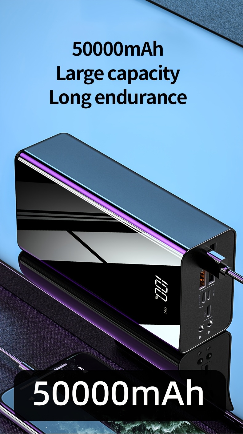 50000mAh Large Capacity Mobile Power Bank With Lighting/LED Power Display/multiple Type-C/Micro/USB Ports, Can Quickly Charge Mobile Phones/electronic Products And Other Devices, Portable Emergency Power Supply Device For Outdoor Travel, Gift